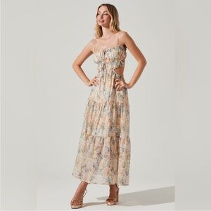 ASTR ODINA FLORAL SMOCKED TIERED MIDI DRESS